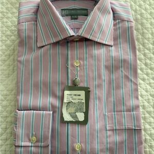 Hickey Freeman Striped Dress Shirt - Pink and Blue
